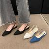 Sandálias Francesas de Salto Baixo com Biqueira para Mulheres 2025 Primavera e Outono Novos Flats de Salto Alto Grosso, Sapatos Elegantes de Salto Alto com Bico Fino