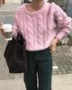 Estilo Blogger Ins Coreano~Estilo Perezoso Retro Suéter de Punto Trenzado Cuello Redondo Manga Larga Chaqueta para Mujer Estilo Nuevo
