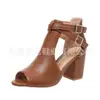 Zapatos de Tacón Alto de Moda Redondos Juyuan Estilo Europeo y Americano para Mujer, Talla Grande, Sandalias de Mujer de Color Sólido con Hebilla
