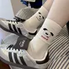 Versão Coreana Dongdaemun Meia Azul Marinho Fofa Listrada Cartoon Color-Blocking para Mulheres Meia 3D Sem Costura com Aplique de Cachorrinho