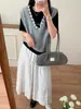 Chaleco de Punto Patchwork con Encaje y Cuello en V para Mujer, Estilo Dulce Versátil sin Mangas, Chaleco Suéter para Superponer, Nuevo Estilo Primavera 2026