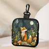 Porta-moedas Fofo com Estampa de Raposa, Bolsa de Armazenamento Impermeável de Couro Sintético com Zíper, Estojo Multifuncional Mini para Fones de Ouvido