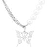 Los fabricantes suministran collares de mariposa de acero inoxidable con cadena de perlas de imitación, cadena para el cuello con costuras, cadena para la clavícula, joyería.