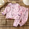 2026 Nuevo Conjunto de Ropa de Casa de Algodón Puro para Niños Pijamas de Manga Larga de Verano Ropa Delgada para Aire Acondicionado Ropa para Niños y Niñas