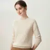 Suéter Bai Cai Rong estilo francês suave 100% caxemira pura feminino gola redonda trançado cor sólida solto