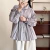 Primavera Nuevo Artístico Dulce Organza Plisado Color Sólido Top Camisa Holgada Cuello Oreja Reductor de Edad Camisa de Manga Larga
