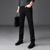 Jeans negros ajustados estilo Hong Kong para hombre, moda coreana otoño/invierno, forrados de polar, elásticos, versátiles pantalones largos casuales