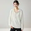 Suéter de Cachemira con Capucha de Aguja Yuanbao para Mujer, Jersey de Manga Larga Raglán con Media Cremallera, Holgado, Casual, Versátil, Prenda de Punto