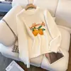 Suéter Tejido de Punto con Cuello Redondo Jacquard Naranja Energético Otoño/Invierno Sentido del Diseño Bloque de Color Mangas Raglán Top para Mujer