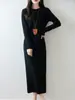 Estilo Nuevo Otoño e Invierno Vestido de Punto 100% Lana Pura Delgado Largo Delgado Cuello Redondo Vestido Suéter Básico de Lana