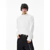 Camiseta Masculina De Rong Simples Americana Gola Meia-Alta Outono Inverno Design Desconstruído Dividido Senso de Design Camada Base Top de Manga Longa com Lã dos Dois Lados