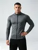 Nova Jaqueta Cardigan com Zíper Secagem Rápida Esportiva Fitness Primavera Outono Masculina Elástica para Corrida Treino Gola Alta Manga Longa Camiseta
