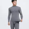 Terno Quente de Veludo Dupla Face com Gola Alta Meia-Calça Roupas de Outono com Forro de Lã para Homem Calça Comprida Juventude Cor Sólida Slim Fit