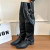 Botas Martin Chunky de Salto Alto da Moda para Mulheres, Estilo Francês Verão e Outono Novas Botas Slim Franzidas, Botas Longas de Equitação