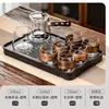 Juego de Té de Cristal, Lujo Ligero para Uso Doméstico, Tetera de Gama Alta para Sala de Estar, Juego Completo para Uso en Oficina, Mesa y Bandeja de Té Kung Fu