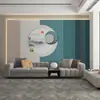 Sofá sencillo para dormitorio sala de estar reflejo 3D pino pájaro volador Tela de pared pared de fondo de TV sol rojo Mural decorativo a rayas