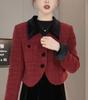 Chaqueta Estilo Francés para Mujer 2025 Otoño e Invierno Nueva Moda Elegante Ajustado Diseño Empalme de Terciopelo Top Corto
