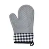 Guantes de Cocina Aislantes de Silicona para Horno y Microondas con Etiquetado Transfronterizo, Más Algodón Espesado a Cuadros, Cocina, Resistentes al Calor, Para Quitar