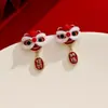 Pendientes Festivos de Borla Despertar del León Rojo con Diseño Asimétrico, Elegantes de Año Nuevo, Joyería para Orejas Única de Nicho de Gama Alta