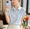 Camisa de Verano Nueva Elegante Juvenil Holgada que Cubre el Vientre, Top Casual, Camisa Rayada de Manga Corta con Cuello Polo a la Moda para Mujer