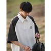 Polo manga corta para hombre verano 260g pesado marca de moda camiseta retro americana color contrastante manga raglán manga media camiseta