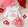 Roupa Infantil Dia dos Namorados 2025 Primavera Novo Menina Doce Carta Manga Longa Coelho Amor Estampado Shorts conjunto