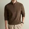 Yingao Estilo Old Money Moletom Masculino com Zíper Meio e Gola Alta Outono Inverno Novo Cor Lisa Manga Longa Casual Camada Base Top Masculino