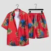 Camisa Floral Marca da Moda Manga Curta Roupa de Férias Masculina Havaiana Casal Solto Casual Conjunto de Duas Peças Tamanho Grande Litoral Praia