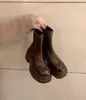 Primer Encuentro Temporada Punta Redonda Cierre Trasero Suela Gruesa Adelgazantes Botines Cortos Mujer Otoño Invierno Nuevo Estilo Coreano Tacón Grueso Caña Corta Botas Elásticas