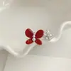 Anillo de Resina Borgoña Estilo Retro Estilo Hong Kong con Flores Blancas de Mariposa, Anillo Abierto Simple de Gama Alta Que No Se Desvanece