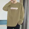 Camiseta de Manga Larga de Algodón Puro Pesado Estilo Americano 260g para Hombre Tendencia Otoño e Invierno Camiseta de Cuello Redondo con Estampado de Letras con Camiseta Interior
