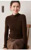 26 Otoño Invierno Primera Línea Ropa Lista para Usar Suéter 100% Cachemira para Mujer Cuello Medio Alto Jersey de Punto Canalé Ajustado Versátil