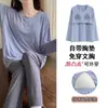 Pijama de pantalones largos de color liso para primavera y otoño, para mujer, cuello redondo, modal con almohadilla en el pecho, sujetador, talla grande, ropa de casa