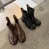 Botines de piel de vaca de primera capa para mujer, acabado pulido, nuevo estilo otoño/invierno, piel genuina, punta redonda, tacón medio a grueso, bota individual, bota corta