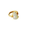 Anillo de Jade de Calabaza Natural, Exquisito Anillo de Jade Hetian para Mujer, Anillo Fresco y de Moda para Mujer, Anillo Abierto, Plata S925