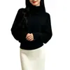 Diseño estilo coreano, nuevo estilo suave, suéter de punto niche para interior con cuello semi-alto y mangas murciélago, jersey negro para mujer