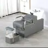 Cama de Lavar Cabelo Cinza Semi-Reclinável Personalizada com Bacia de Cerâmica para Salão de Cabeleireiro, Barbearia e Salão de Beleza