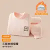 Conjunto de ropa interior térmica infantil de algodón puro de tres capas acolchado, para niños y niñas, engrosado para otoño e invierno, incluye camiseta y pantalones, apto para dormir