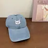 Gorra de Béisbol de Mezclilla Bordada con Gato Lindo Estilo Coreano para Mujer Primavera Verano Cara Adelgazante Gorra de Pico Tendencia Versátil Sombrero para el Sol