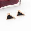 Aretes Triangulares Geométricos Simples de Estilo Japonés y Coreano con Concha Negra de Acero de Titanio para Mujer, Color Oro Rosa, Moda, Personalidad, Temperamento, Aretes de Acero Inoxidable