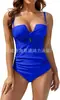 Aliexpress Amazon Popular Europeu e Americano Multicor Tamanho Grande Peça Única Cruzada Bolsa Rígida Plissado Push-Up Emagrecedor Roupa de Banho para Mulheres