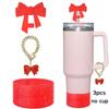 Acessórios para Copa Stanley com Laço, Tampa de Canudo de Silicone com Glitter, Capa para Copo com Laço, Pingente Decorativo
