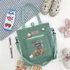 Bolsa de Lona Bolsa Transversal Feminina Bolsa de Ombro de Grande Capacidade Bolsa Multifuncional para Estudo e Tutoria Estilo Coreano Simples Mochila Bolsa de Estudante
