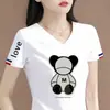 Camiseta de manga corta para mujer con sobrestock de comercio exterior transfronterizo, ropa holgada de talla grande para mujer, top de manga corta, camiseta básica con cuello en V