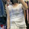 Nuevo Estilo de Verano 2025 Estilo Artístico Cuello Redondo Chaleco de Ramio Bordado Pesado Camisa sin Mangas Suelta Artística para Mujer