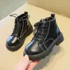 Botines Cortos Retro de Moda para Niñas de Primavera y Otoño, Botas de Cuero para Niños de Forro Simple, Zapatos de Cuero de Caña Alta, Botas Martin de Estilo Británico para Niños