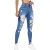 Jeans Skinny Europeu e Americano para Mulheres, Cintura Alta, Ajuste Slim, Rasgado, Calça Lápis Versátil, Calça de Perna Estreita