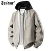 Nueva chaqueta de gamuza para hombre, estilo primavera/otoño, marca trendy americana, corte holgado, diseño de dos piezas falso, con capucha, chaqueta de cuero versátil para hombre