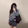 Cárdigan de punto azul estilo Chanel para mujer, de dos piezas falsas, con cuello redondo, abrigo suéter de otoño único y hermoso con un diseño elegante