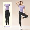 Playera de Manga Corta con Cuello en V Naked Fitness Plisada Combinable Top Deportivo para Correr Yoga Traje de Pantalón Corto de Manga Corta para Mujer